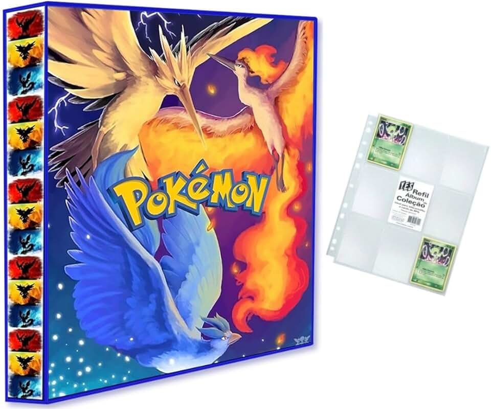 Álbum Pokémon Pasta tipo Fichário para Cards - Pássaros Lendários + 10 folhas plasticas de 9 bolsos YES