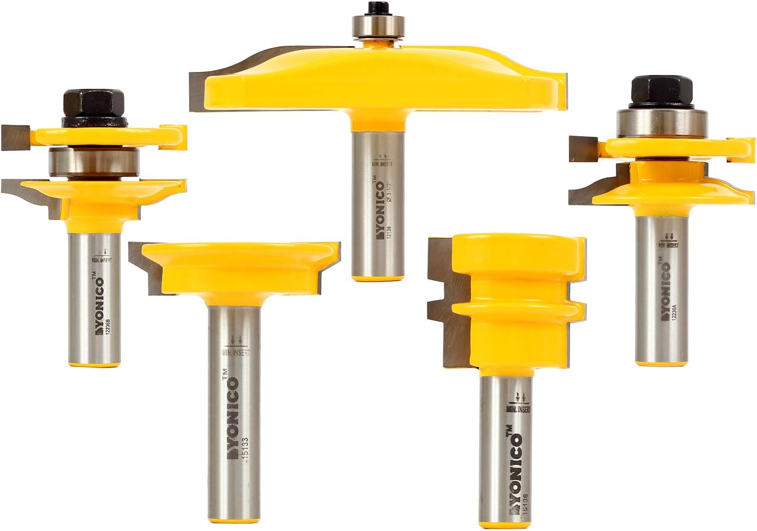 Yonico 12530-5 Bit Raised Panel Cabinet Door Router Bit Set, Large Ogee with Glue Joint & Drawer Front Bits - 1/2" Shank