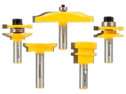 YONICO Raised Panel Cabinet Door Rail and Stile Router Bits Set 5 Bit Large Ogee 1/2-Inch Shank 12530