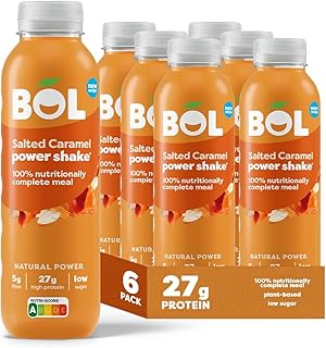 BOL Salted Caramel Power Shake — Ready-to-drink Nutritionally Complete Meal (300kcal) | 27g High Protein Shake Bottle | Low Sugar, Plant-based, Low Calorie Meal Replacement Shakes (410ml x 6 bottles)