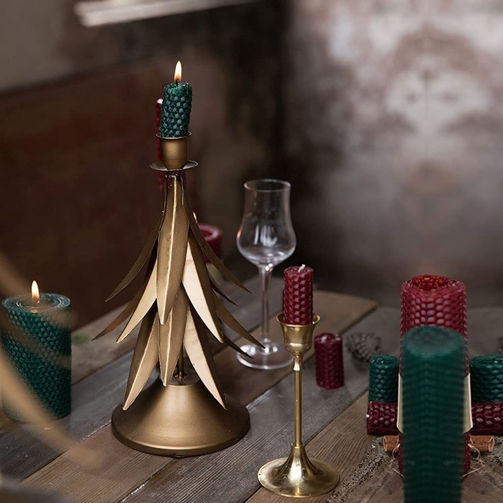 Kerzenhalter für Adventskranz, 2 Stück Handgefertigte Metall-Schmiedeeisen-Einzelkopf-Kerzenhalter Desktop-Desktop-Weihnachtsbaumform-Dekorationsornamente Heim-Party-Dekoration