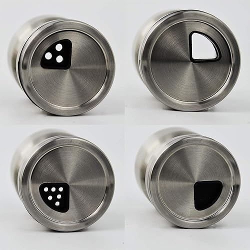 Miniatura 5 de Salero y pimienta con agujeros ajustables para verter tapas dispensadoras. Juego de 2 piezas de acero inoxidable con parte inferior de cristal.