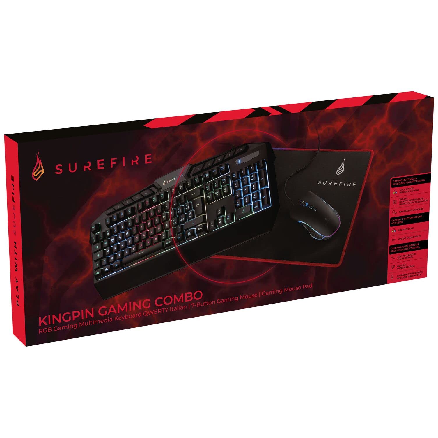VERBATIM Teclados Marca Modelo SUREFIRE Kingpin Gaming Combo Set (Keyboard QWERTY Italian, 7-Button
