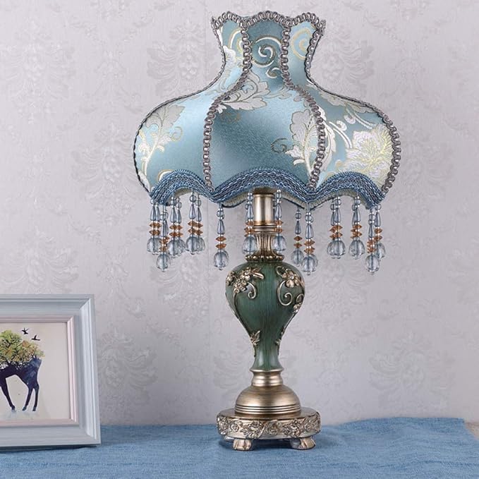 SMWZFDD Bedside Tablelamp,Fabric Lampshade Bedroom Bedside Reading Lamp, E27 LED Bulb 110-240V,Used in Bedroom, Living Room, Hotel Decoration Lamp,05 photo 2