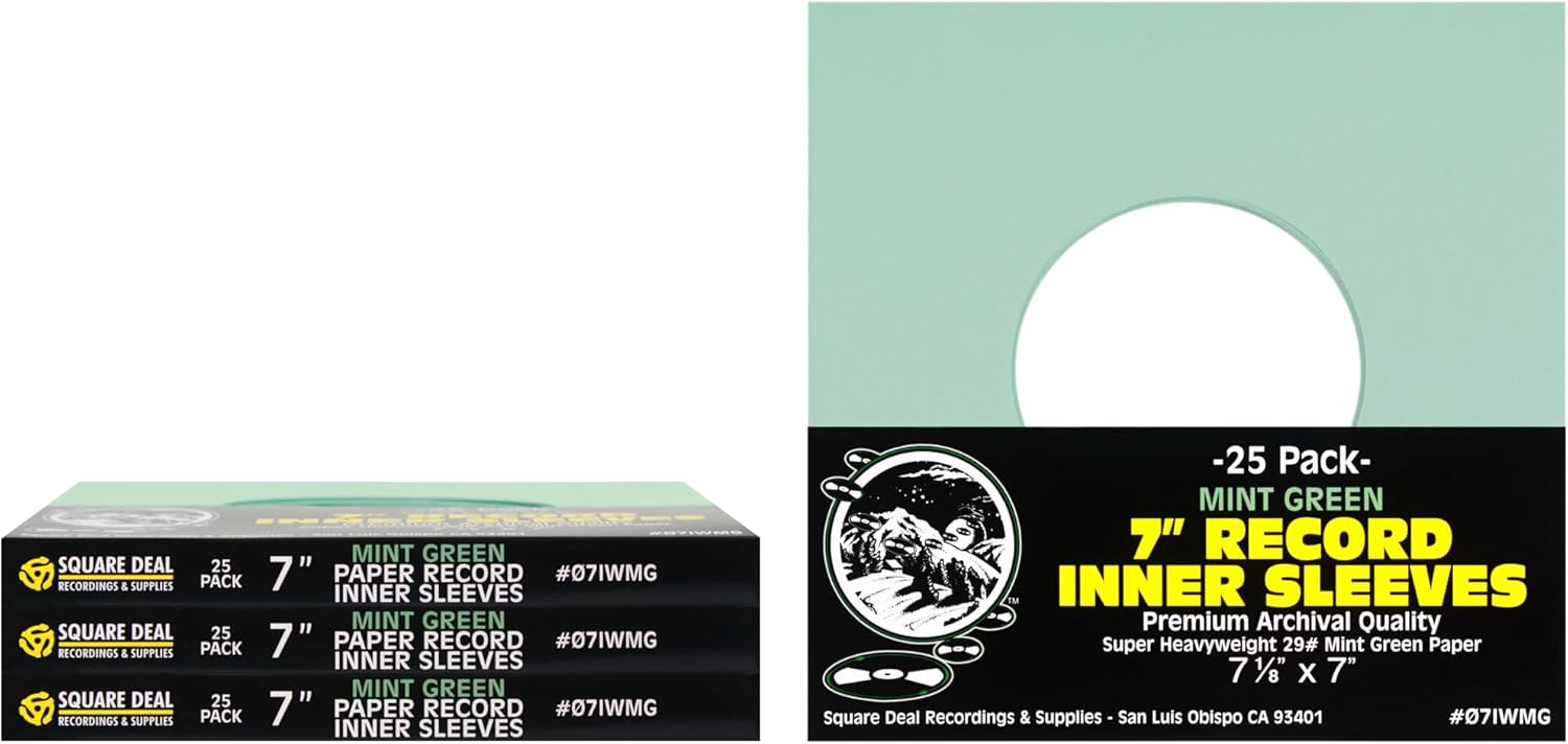 (100) 7" Vinyl Record Inner Sleeves with Hole - Mint Green - Archival Quality - 07IWMG