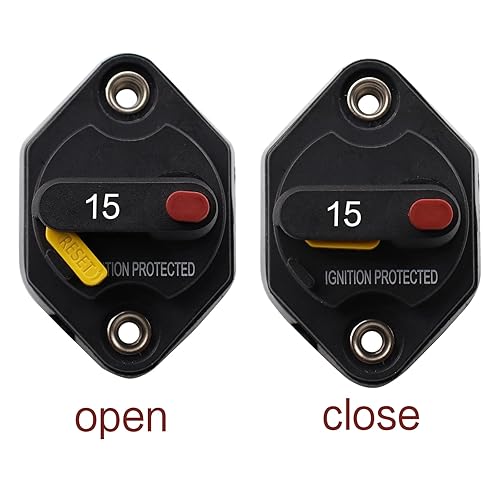 Miniatura 2 de Disyuntor de montaje en panel de 12 V, 24 V, 32 V, CC, 15 A, con botón de reinicio manual conmutable para auto, camión, RV, remolque, automóvil,