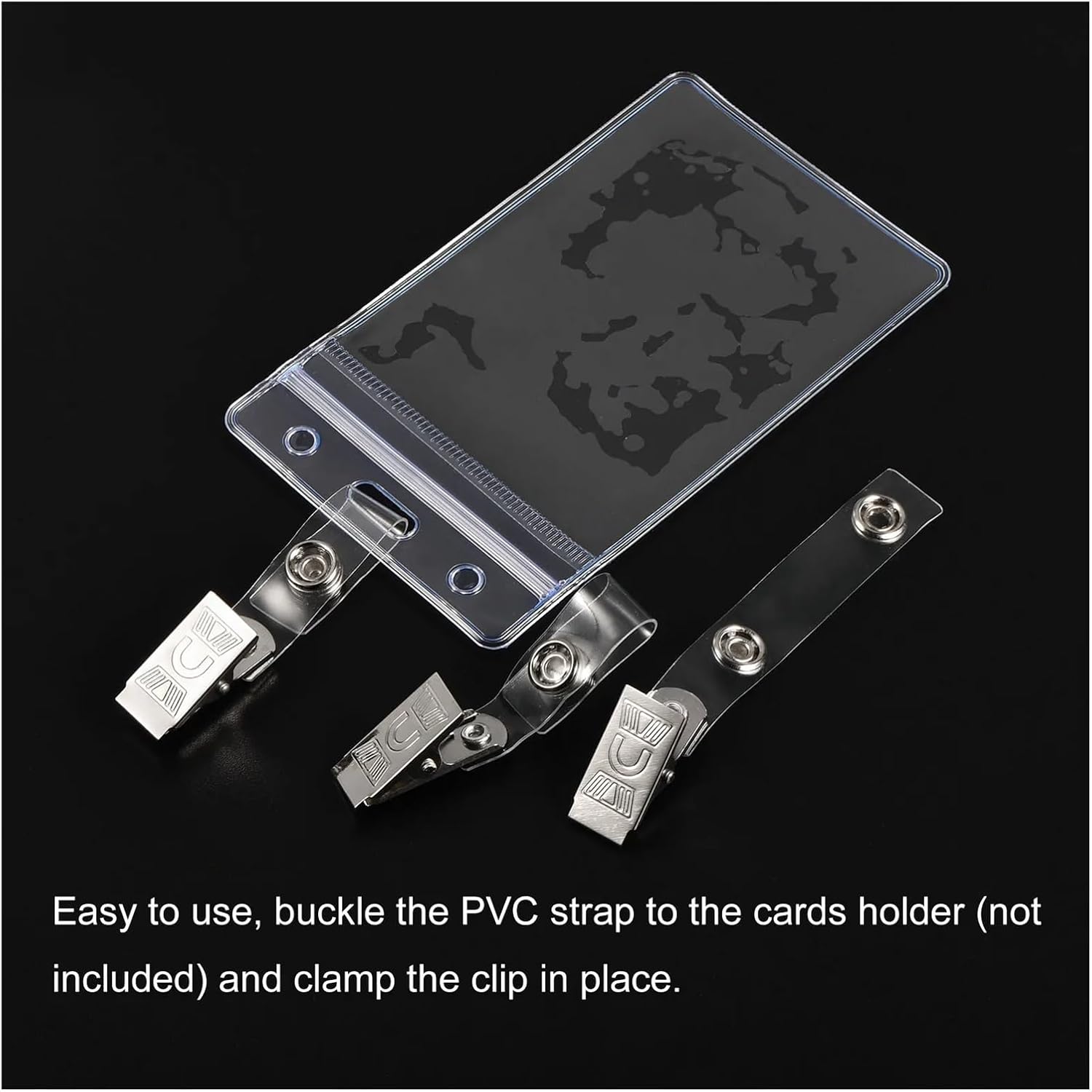 Badge Clip 60Pcs Metal Badge Clips with Clear PVC Straps for ID Badges Keys