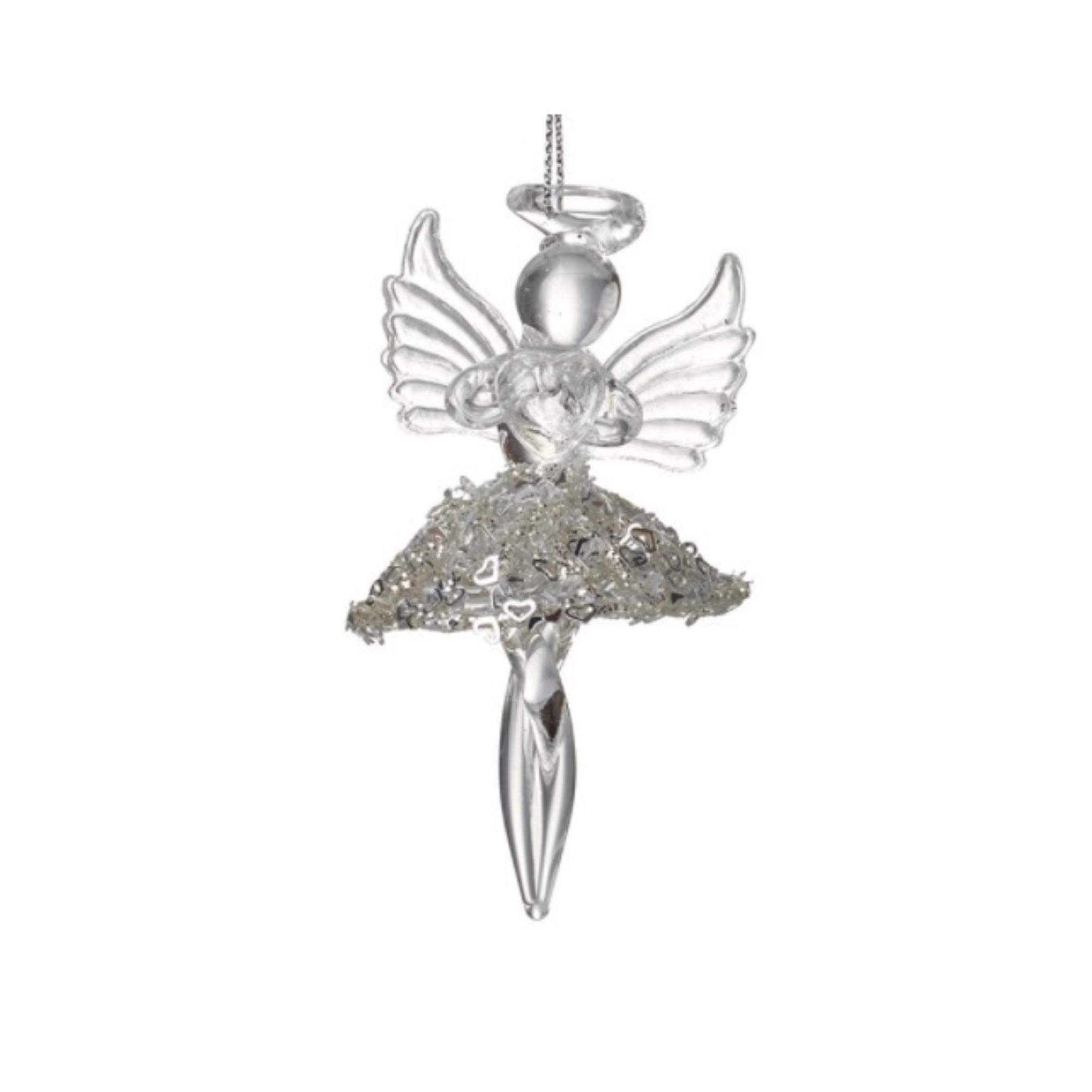 Heaven Sends Silver Heart Sequin Glass Angel Christmas Tree Decoration (9Cm)