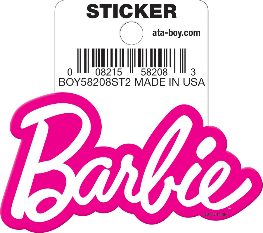 Ata-Boy Barbie Logo White Pink Outline Die Cut 3" Vinyl Sticker