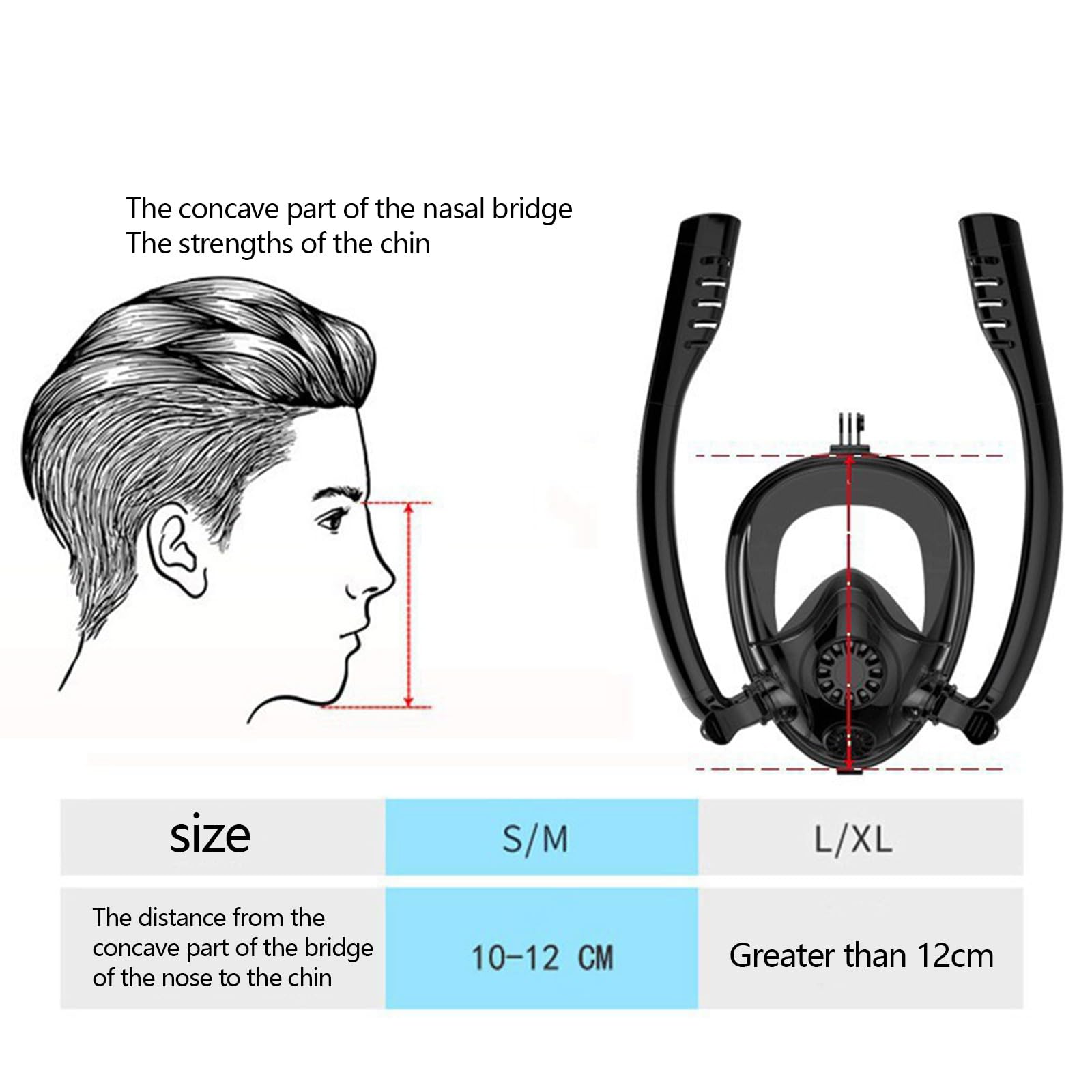Máscara de snorkel de cara completa, panorámica de 180 °, máscara de snorkel de doble tubo con soporte de Cámara extraíble, máscara de pulmón de agua antiniebla para adultos C,L/XL