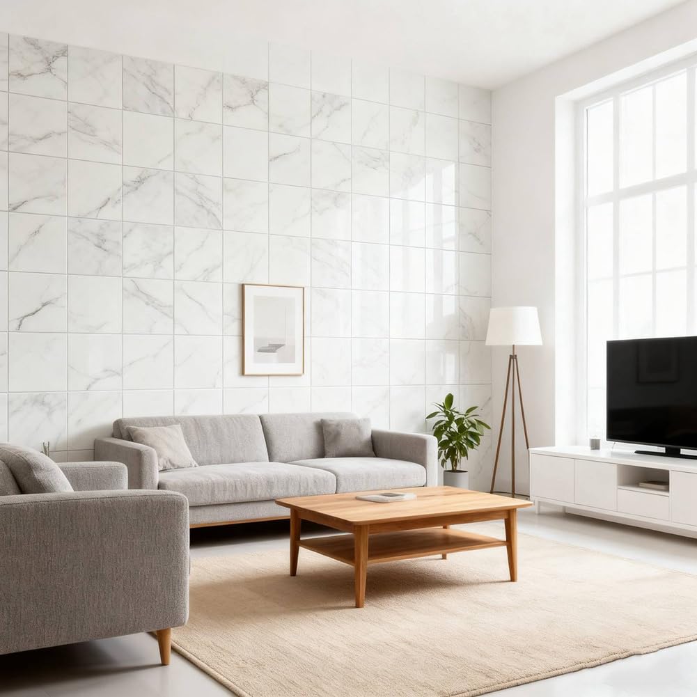 Peel and Stick Backsplash 10Pcs Marble Wall Tile Self-Adhesive Removable Waterproof Vinyl Tile Stickers Decals for Kitchen Bathroom (A5) - 2