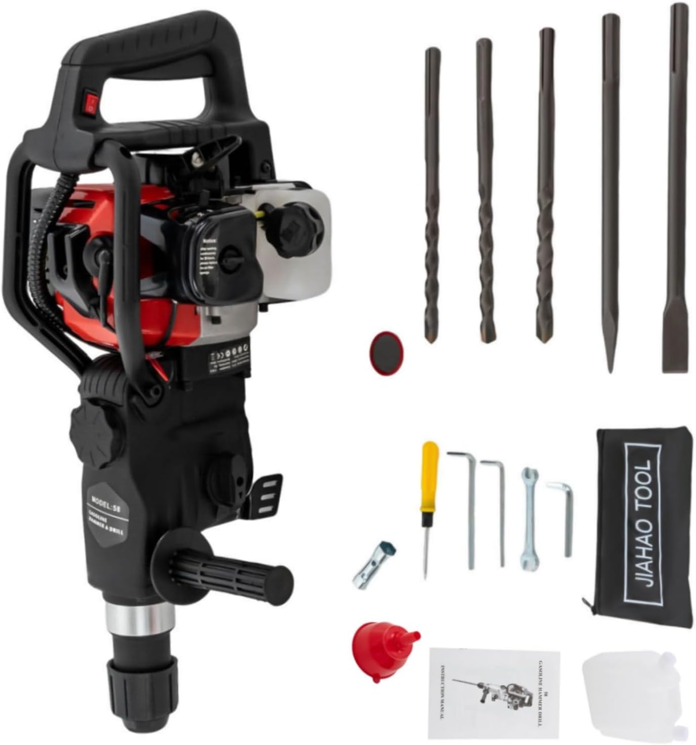 Jack Hammer Concrete Breaker with 3 Drill, 32.7CC 1200w Gasoline Hammer Drilling Machine, 2-Stroke Single Cylinder Air Cooling Engine, 3 in 1 Multifunction Gasoline Demolition Hammer