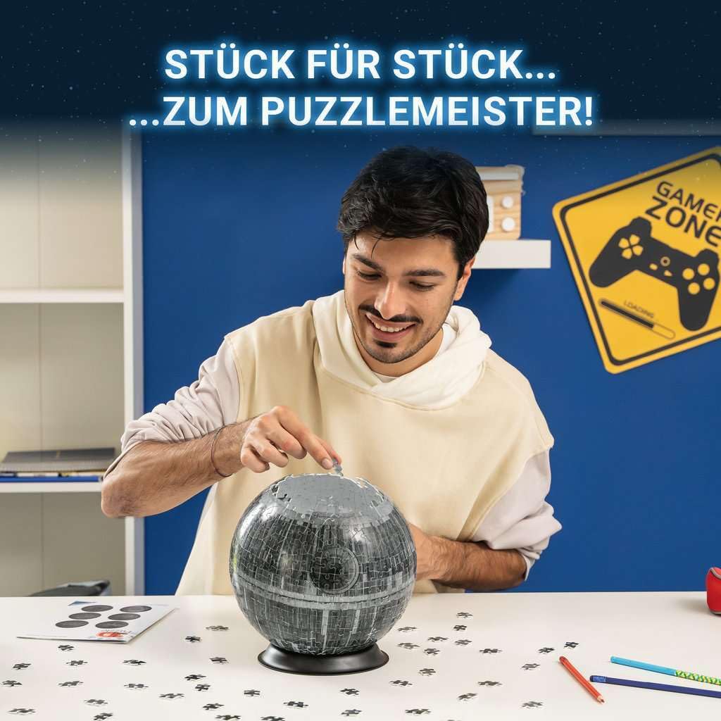 Ravensburger Puzzle 3D 11555 Gwiazda Śmierci | Puzzle 3D Star of Death Star Wars 540 elementów, model jazdy konnej dla dzieci w wieku +10 lat, idealny prezent dla fanów