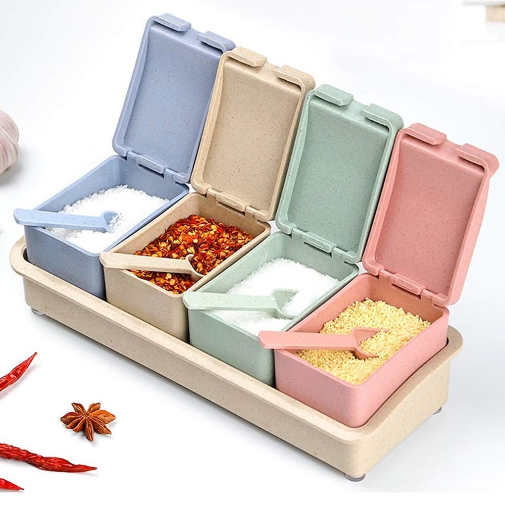 IANSHFKN Wheat Stalk Salt Sugar Seasoning Box Household Kitchen Material Combination Set