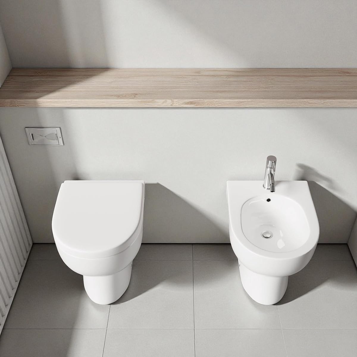 Yellowshop - CLARY Set coppia sanitari a terra vaso rimless e bidet con coprivaso soft-close