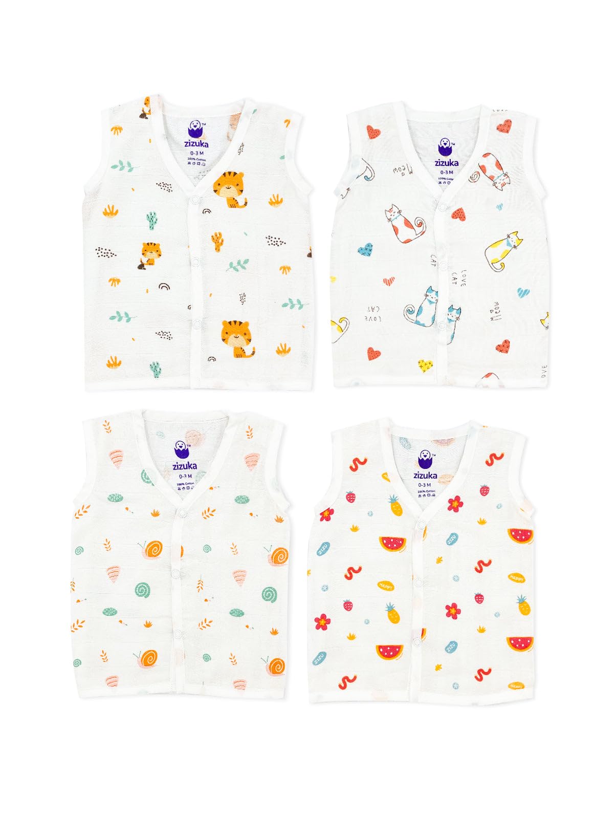 Zizuka Newborn Baby | Toddler Unisex Pure Cotton Muslin Sleeveless Button Jabla,Jhabla, Zabla|Summer Dress Comfy AZO Free for Boys & Girls | Regular Fit Vest Combo-image-29
