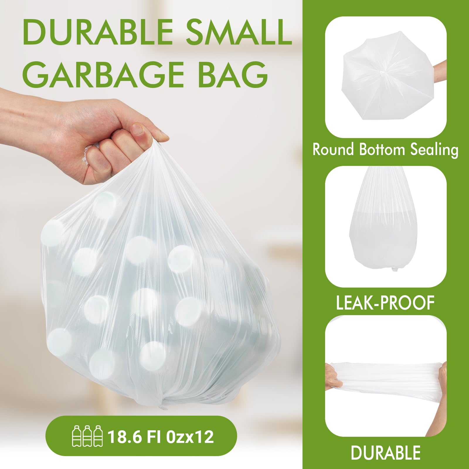 Small Trash Bags 4 Gallon, 105 Count 4 Gallon Trash Bag, White Garbage Bags, Unscented Bathroom Trash Bags, Thick Plastic 4 Gal Small Trash Can Liners