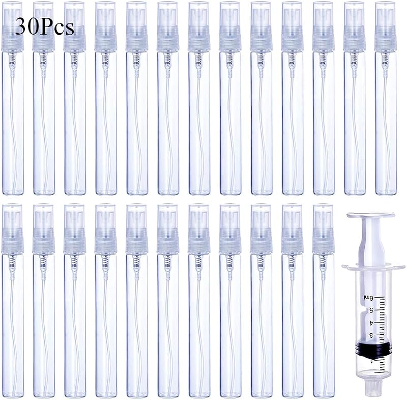 luojery Frascos de Perfume Recarregáveis de Vidro Transparente com Spray, 10 mL, Pacote com 30