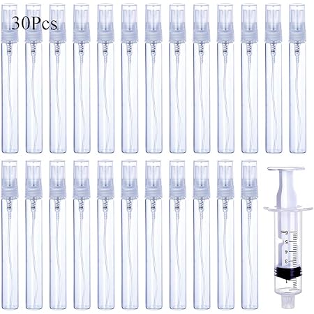 30Pcs 3ml 5ml 10ml Portable Refillable Clear Glass Empty Sprayer Perfume Bottles Cosmetic Atomizers Spray Bottle Container for Travel Party Must Makeup Tool (30Pcs 10ml Clear Glass Perfume Bottles)