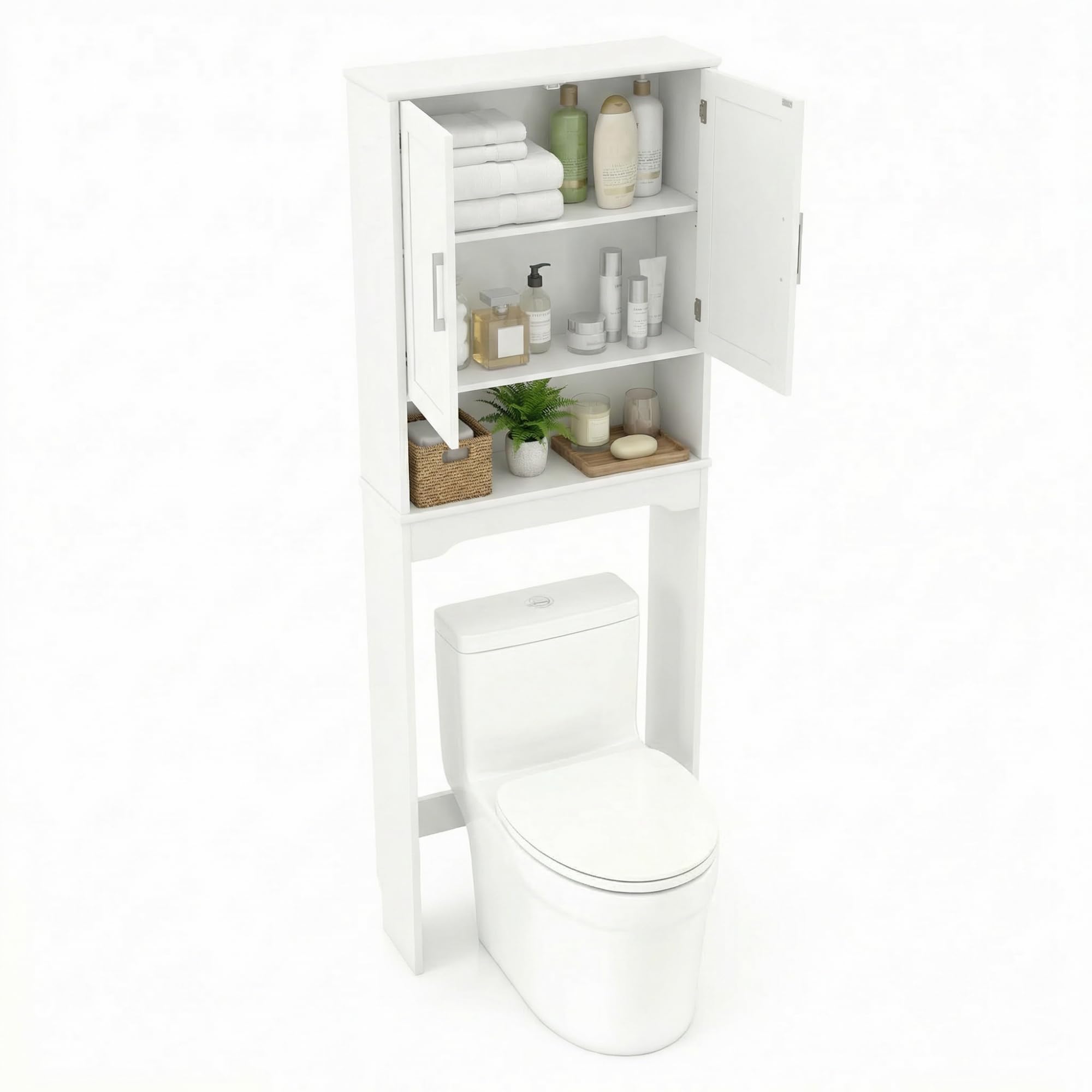 LIFEZEAL Armario sobre Inodoro, Mueble Alto de baño, Estante con 2 Puertas balda Ajustable, Organizador para baño, Lavadora, 63 x 23 x 168 cm