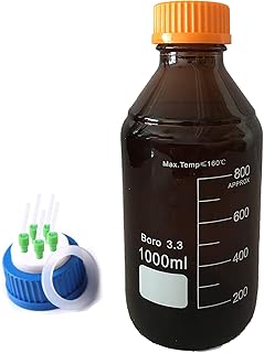 DONLAB MBI-1005 Borosilicate Glass 100ml Amber Brown Round Media Storage Bottle Reagent Bottle with Screw 5-Hole Mobile Phase Cap GL45