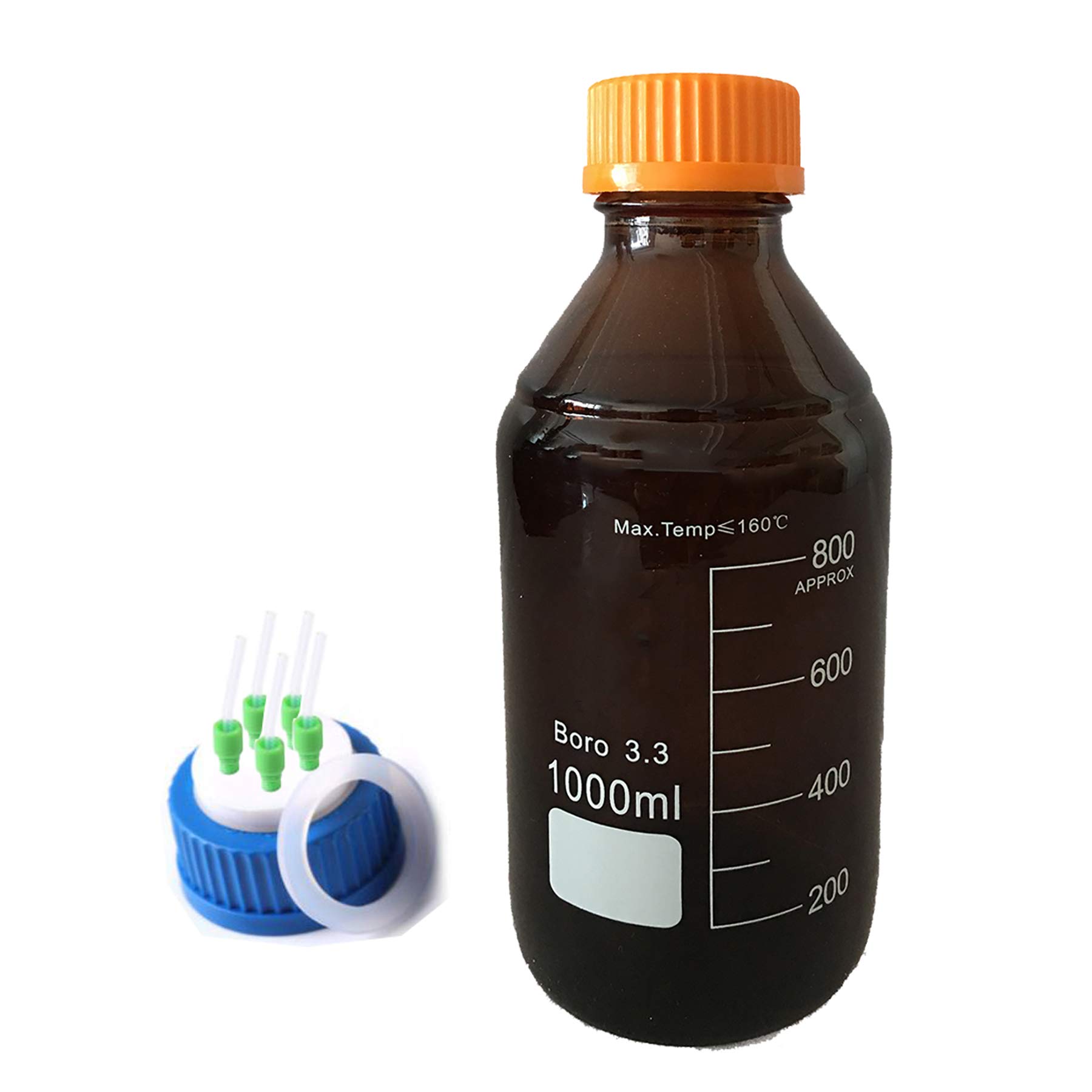 MBI-5005 Borosilicate Glass 500ml Amber Brown Round Media Storage Bottle Reagent Bottle with Screw 5-Hole Mobile Phase Cap GL45