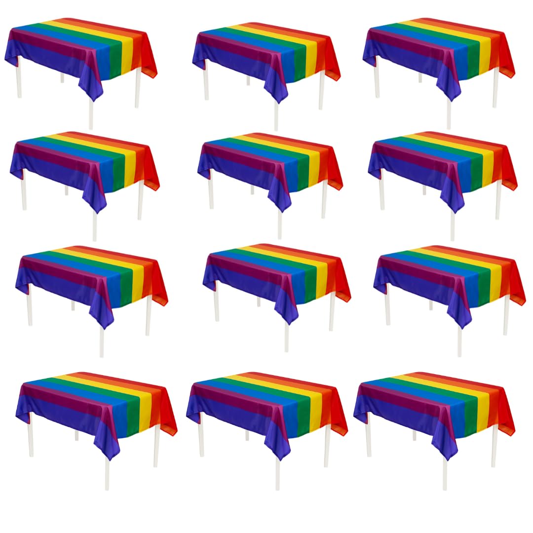 I LOVE FANCY DRESS Rainbow Pride Tablecloth 12 Pack – 5x3ft Flag Table Cover – Bold Multicolour Striped Design for Parties, Events, Outdoor Decor & Celebrations - Gay Pride