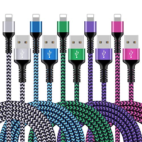 iPhone Charger [5Pack/6.6ft], Long Braided Lightning Cables, Fast Charging Power Charger Cords
