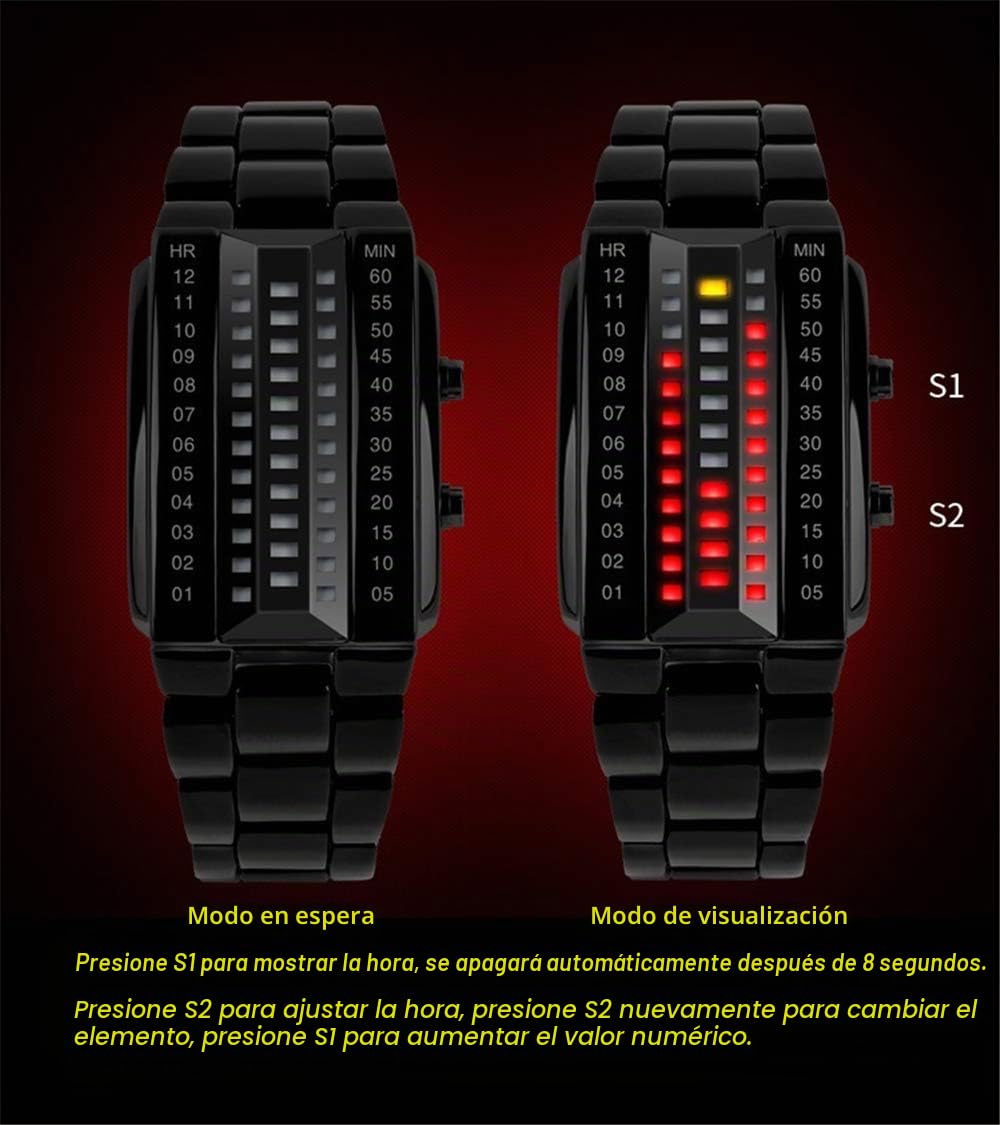 Fashion Binario Digitales Relojes de Pulsera de Hombre y Mujer Calendario Rojo Amarillo LED Luminosidad Unico Negro Rectangular Acero Inoxidable Reloj Casual Estilo