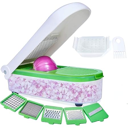 LHS Vegetable Chopper, Pro Onion Chopper Slicer Dicer Cutter - Cheese & Veggie Chopper - Food Chopper Dicer with 5 Blades (Green）