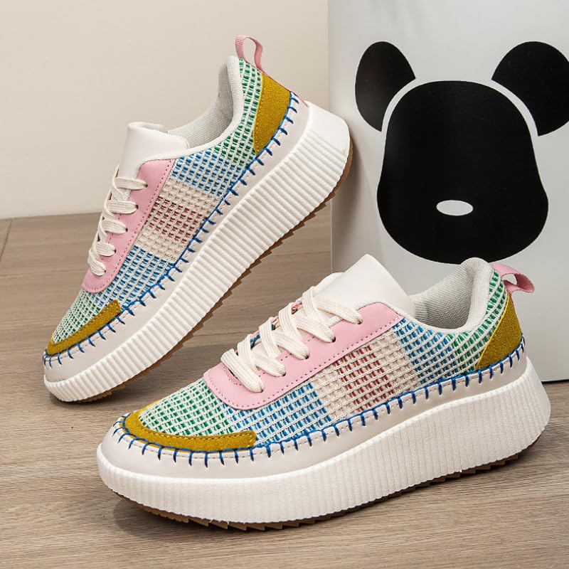 Women's Platform Sneakers Fashion Chunky Casual Sparkly Retro Braided Walking Shoes Comfortable Fashion Lace Ups Trainers3