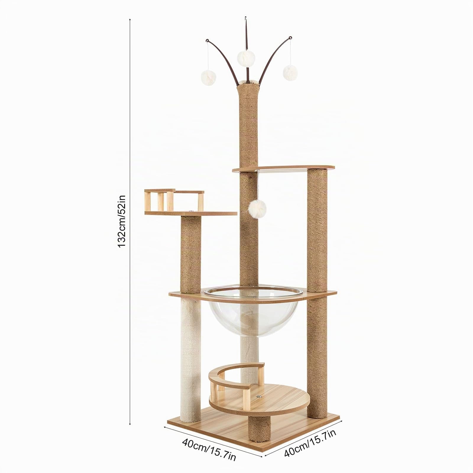 Arbre à Chat Griffoir 4 Niveaux 132 cm, Épaissie et Stable, Poteaux Recouverts de Cordes de Chanvre et Polaire Résistantes aux Griffes