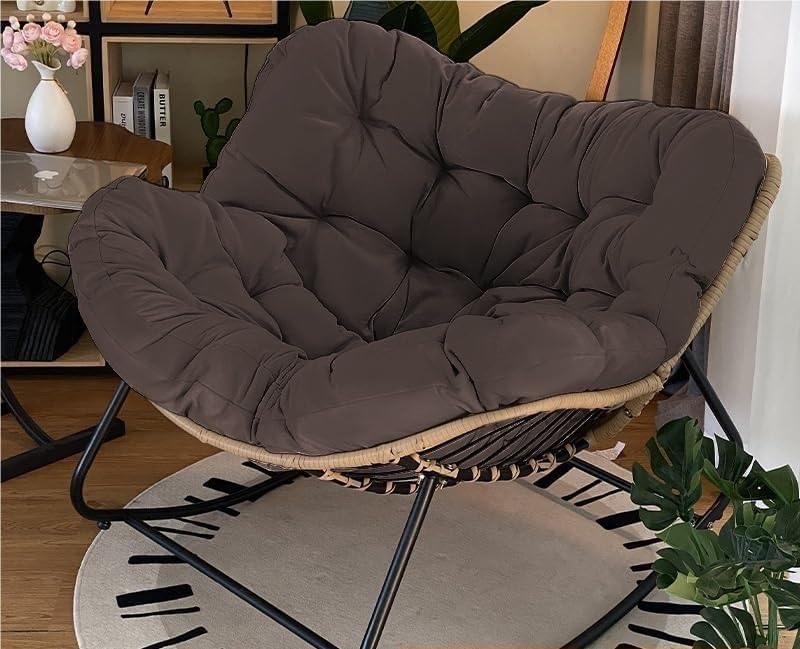KOGTYB Indoor Papasan Chair, Patio Egg Rocking Chair, Rattan Wicker Lounge Chair, Modern Royal Chair...