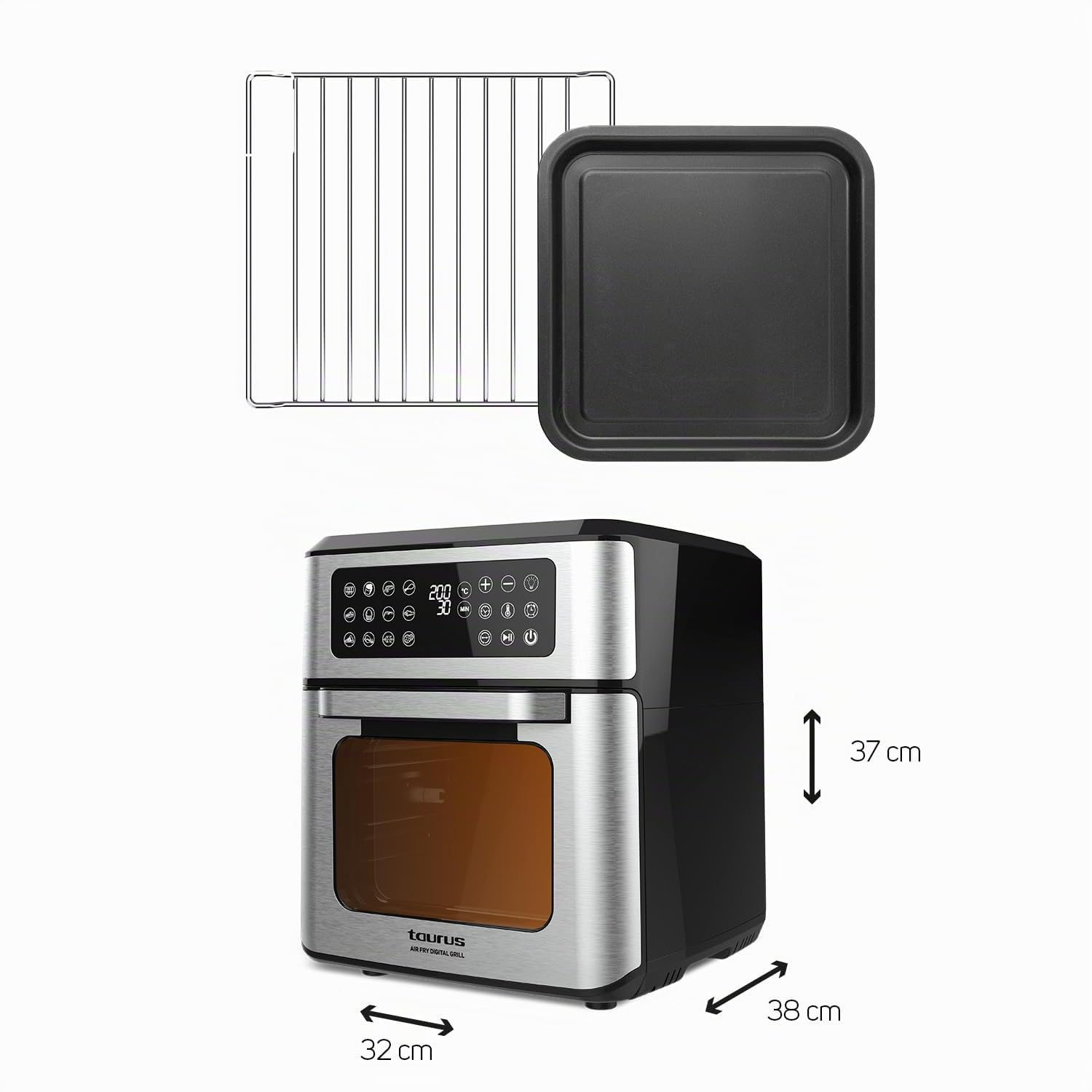 Taurus - Freidora de Aire y Horno 2 en 1 | 1800W Potencia | Capacidad de 12L | Pantalla Táctil con 12 Programas | Air Technology 99% Menos Grasa | Fácil de Limpiar