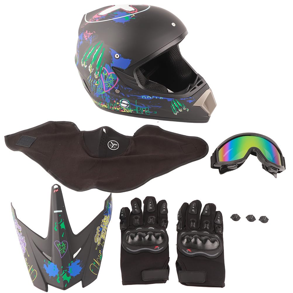 Master Youth Motorradhelme, Motocross-Helm für Jugendliche, Ski-Scooter-ATV-Helm für Jungen und Mädchen, Four Seasons Terrain mit Schutzbrille und Handschuhen (S)