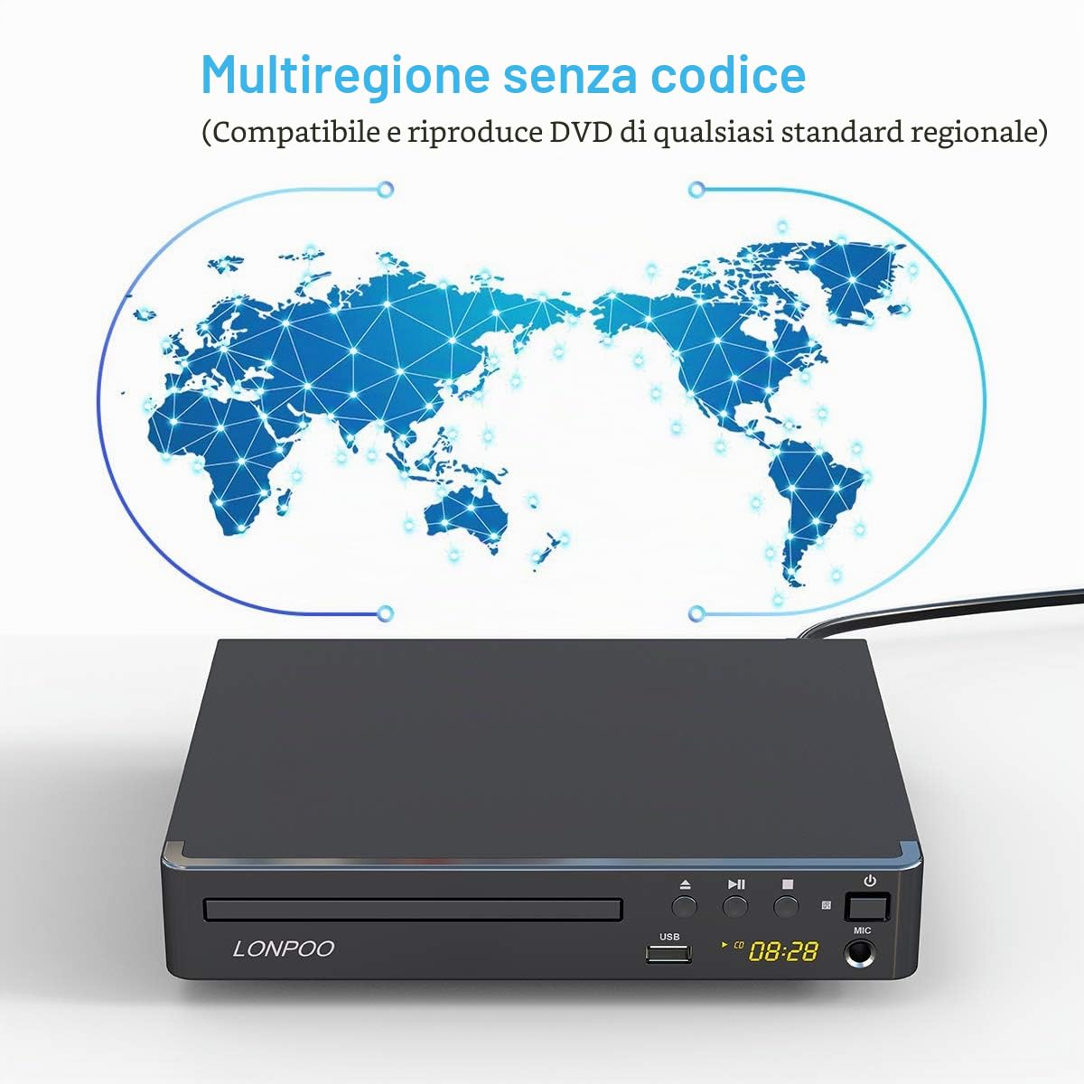 Odtwarzacz HD DVD PAL/NTSC z HDMI, USB, MIC - Wieloregionowy