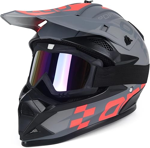 Adult Dirt Bike Helmet Motorcycle Racing Street Bike Off-Road Mountain Bike BMX MX ATV Helmet with Cycling Glasses and Visor for Unisex-Adult