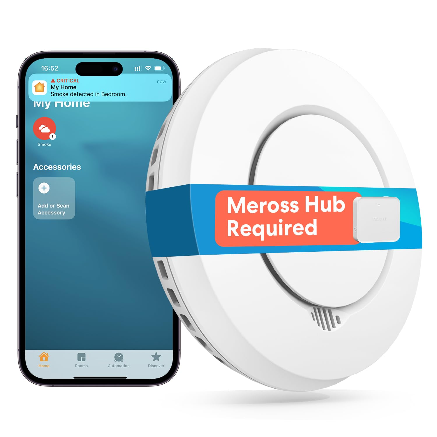 Meross Detector de Humo Inteligente, Detectores de Incendios WiFi, Compatible con Apple HomeKit, Alexa y SmartThings, con Silencio y Autotest, Probado Según EN 14604 (Se Necesita Hub)