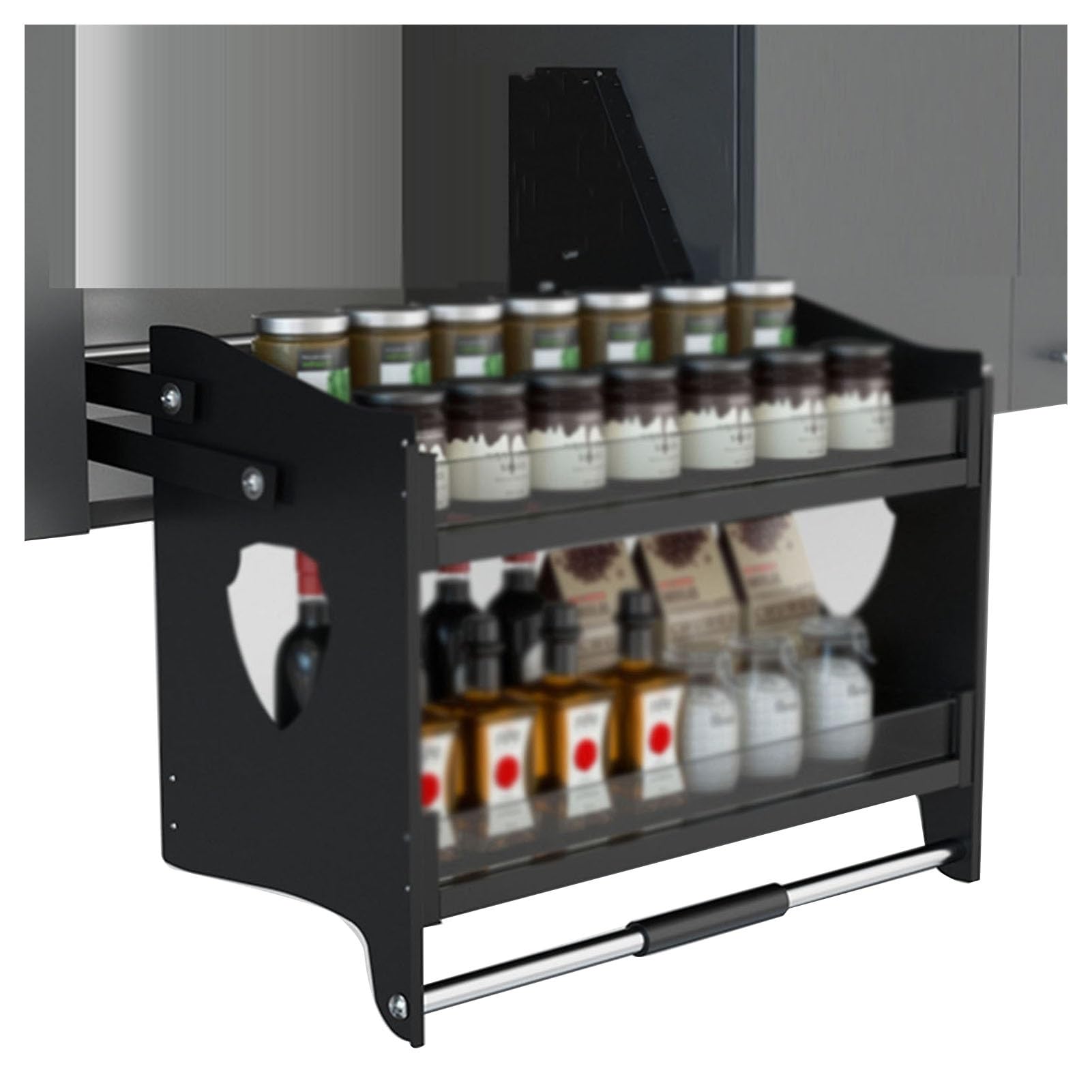 2-poziomowy wysuwany organizer do szafek, aluminiowy system wysuwanych półek do urządzeń kuchennych, podnośnik, górna szafka, deska oszczędzająca miejsce (szafka 700 mm)