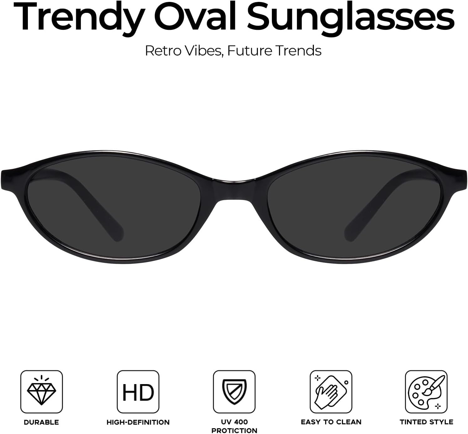 mosanana Retro Oval Sunglasses for Women Trendy Cat Eye Y2K 90s Sunnies MS52587 - Image 2