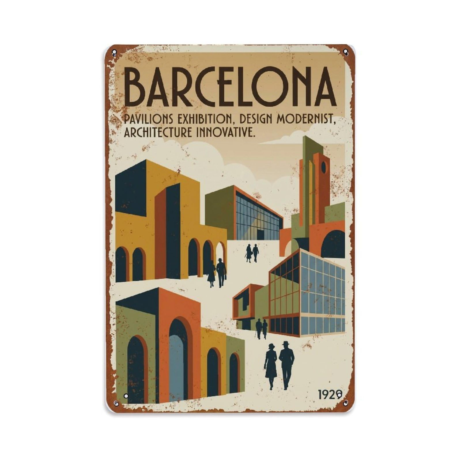 Vintage Travel Pavilions Spain Exhibition Metal Tin Sign Plaque Wall Decor for Cafe, Club Bar, Office, Home Garden Metal Poster 8x12Inch