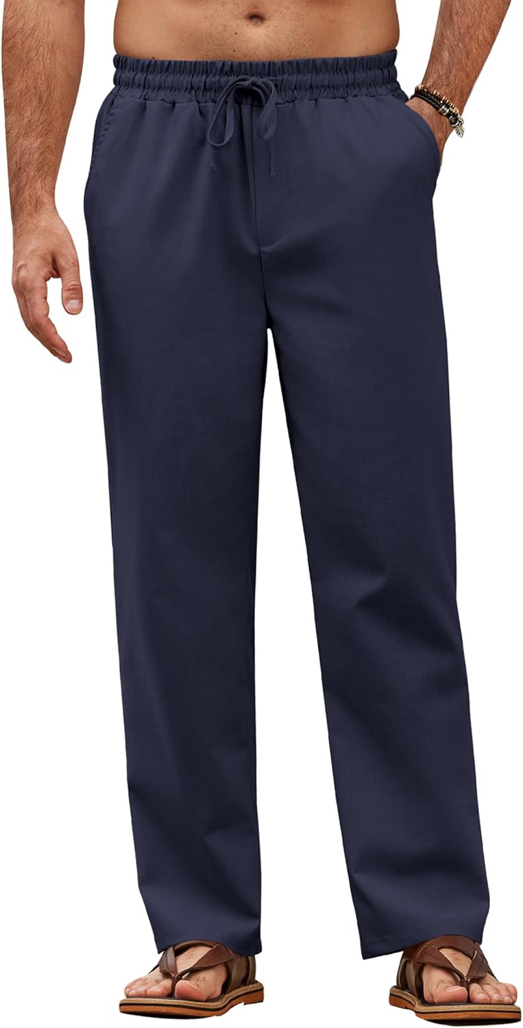 COOFANDY Men’s Casual Linen Pants Loose Fit Elastic Waist Drawstring Lightweight Pant Summer Beach Trousers COOFANDY Men’s Casual Linen Pants Loose Fit Elastic Waist Drawstring Lightweight Pant Summer Beach Trousers