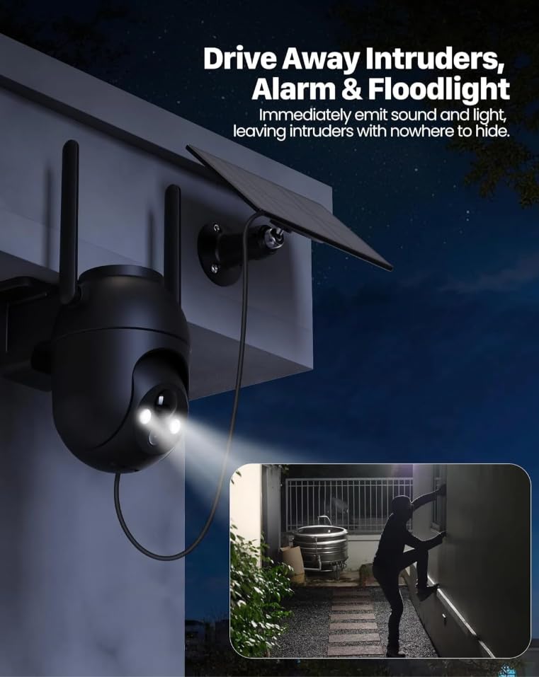 VicoHome bezprzewodowa zewnętrzna kamera monitoringu z panelem solarnym – kamera Wi-Fi 2K bateria, monitoring PTZ 360°, noktowizja, wykrywanie ruchu AI, 2-way audio, wodoodporna, chmura/karta SD