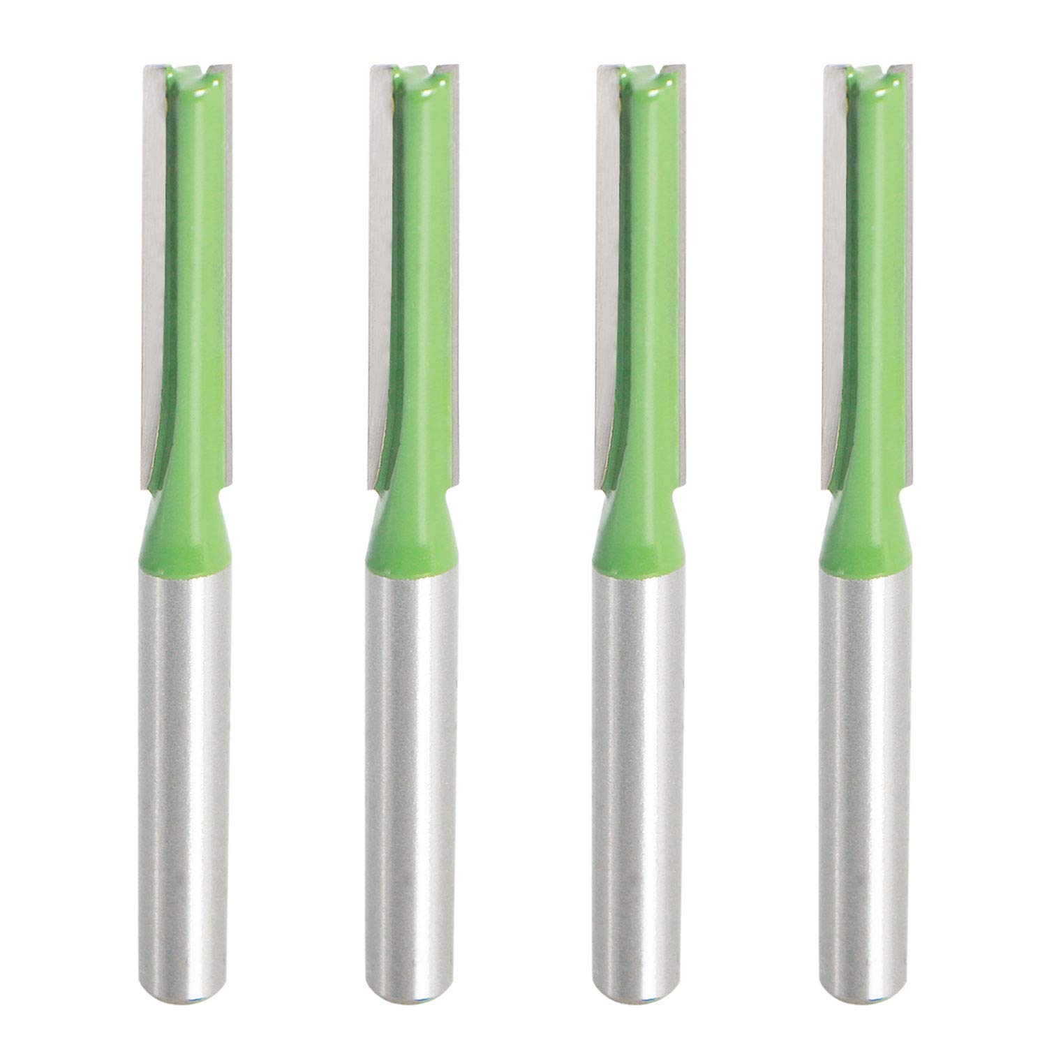 Mesee 4 Pieces Double Flute Straight Router Bit Set 1/4 Inch Shank