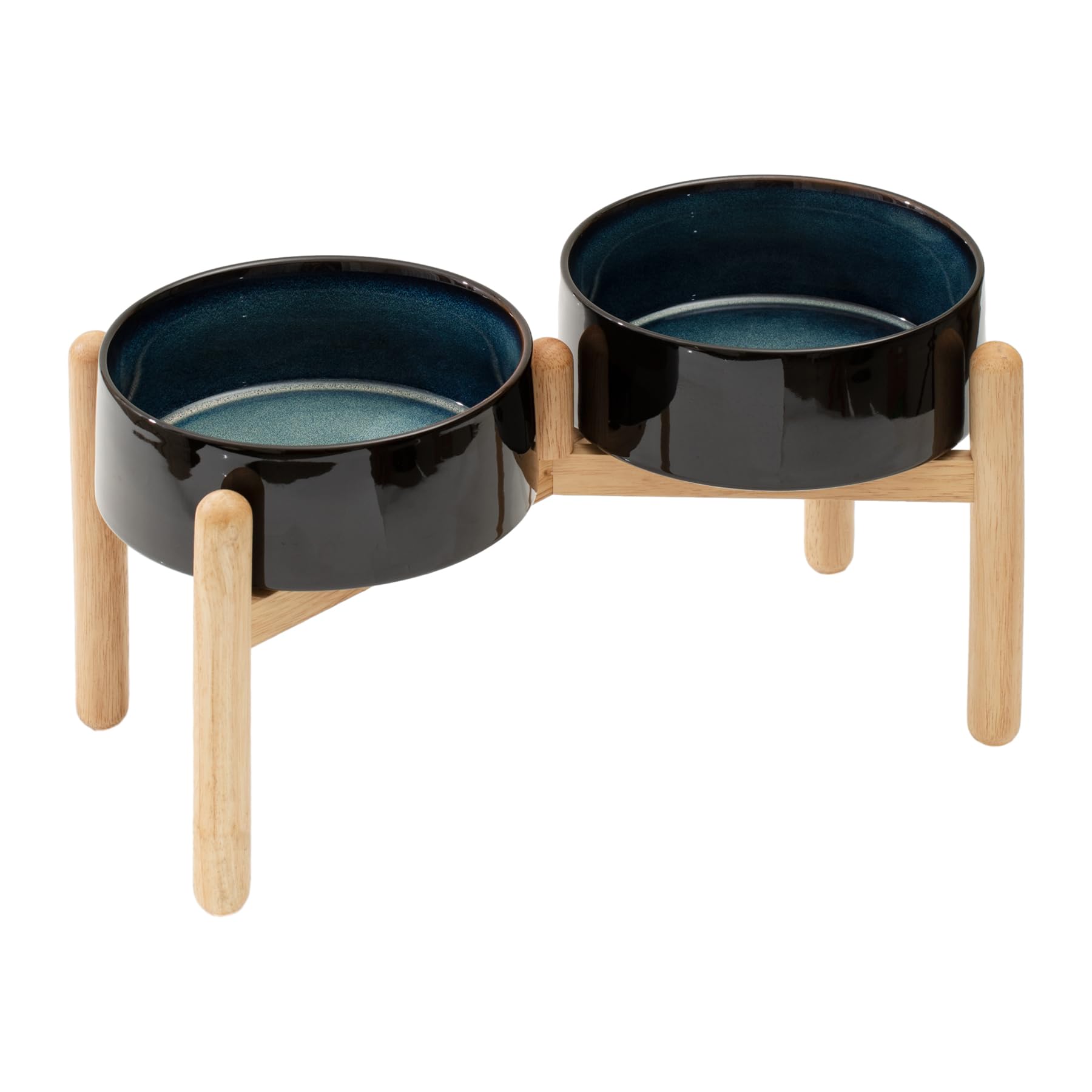 Ceramic Raised Dog Bowl with Stand for Medium and Large Breed Dog Dish Pet Food and Water Bowl (Double Bowl with Stand - Starry Sky, 8" D)