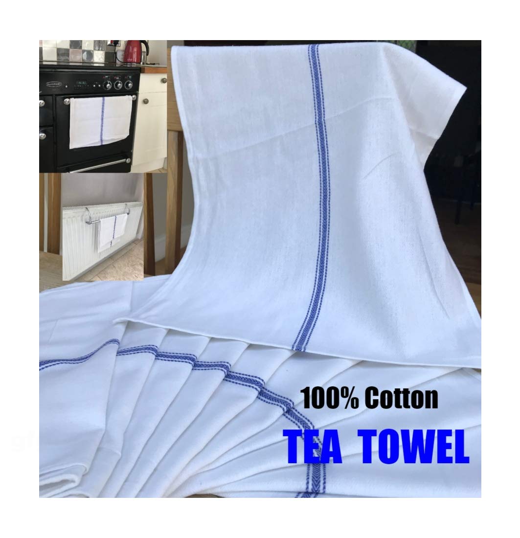 Jms Bridge Blue,White Cotton Kitchen Catering Tea Towels Glass Cloth For Restaurant And Bar White Eco Cotton Dish Cloth Pack Of 10