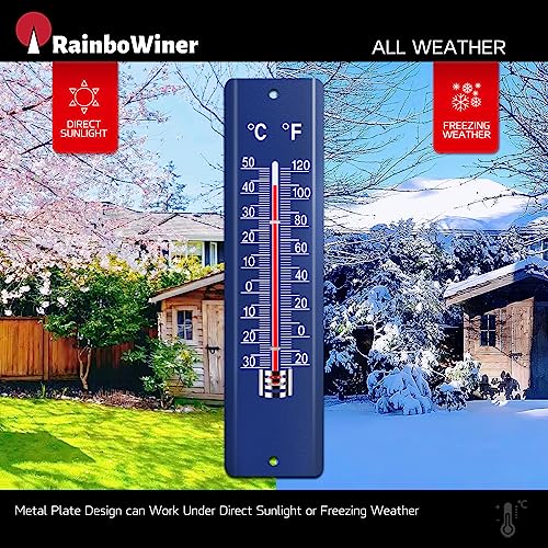 Rainbowiner Outdoor Metal Thermometer For Garden Patio Greenhouse Balcony - Weather Proof Vertical Thermometer 8 Inch Blue #TOP3