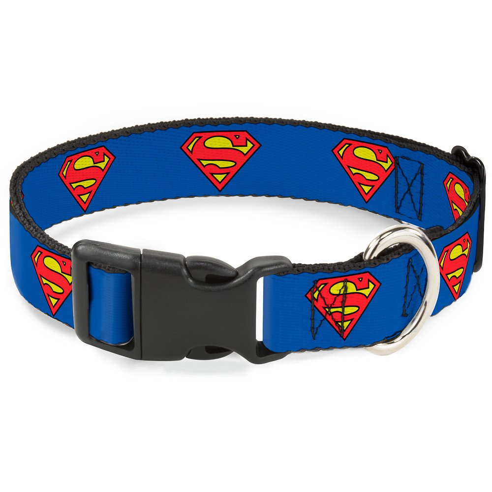 Buckle-Down Plastic Clip Collar - Superman Shield Blue - 1.5" Wide - Fits 18-32" Neck - Large