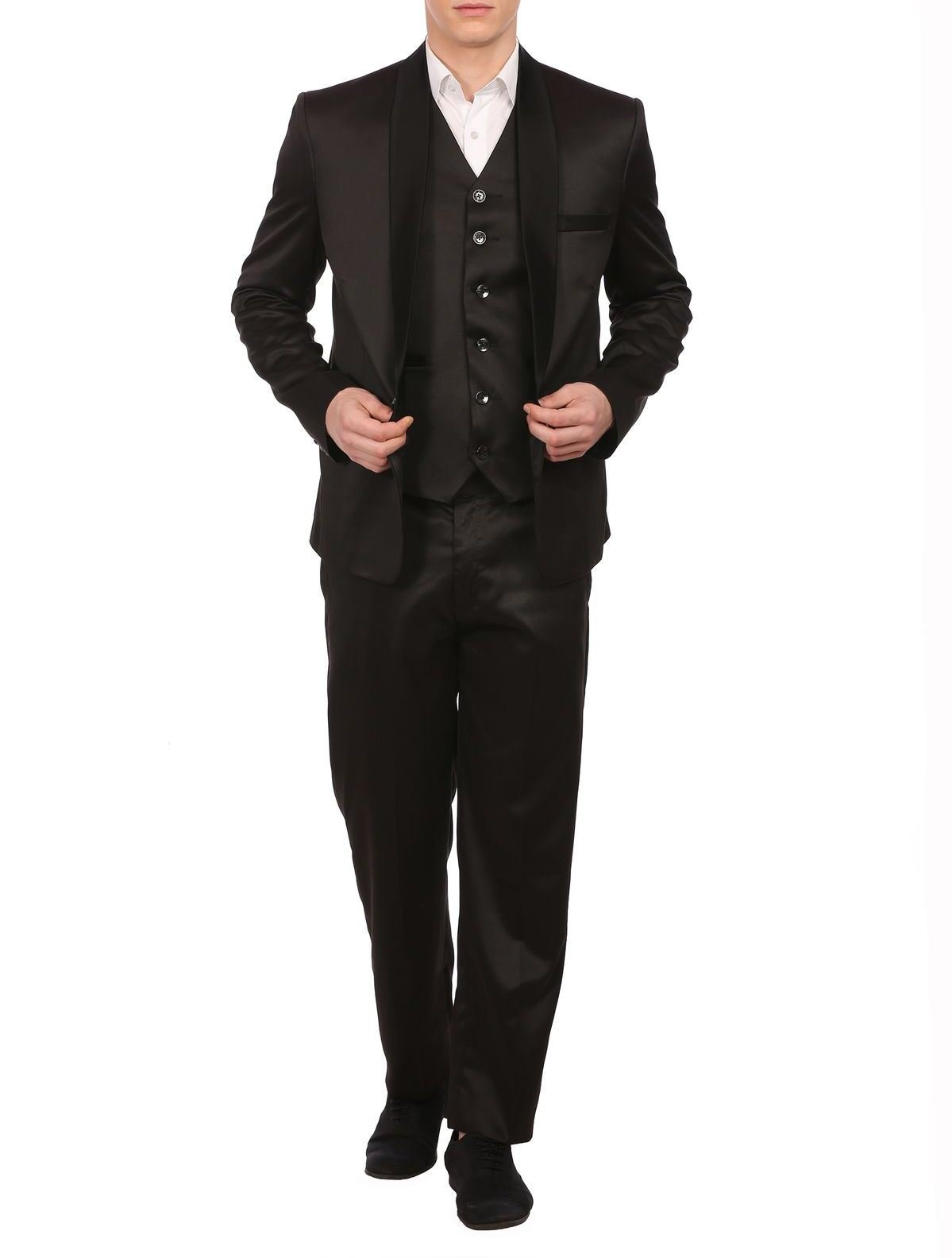 wintage Men's Poly Blend Notched Lapel Black Tuxedo 3Pc Suit-picture-34
