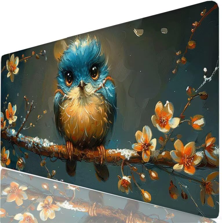 Alfombrilla Ratón XXL 70x40 cm Pájaro Mouse Pad Gaming Azul Protector Escritorio, Precisión Velocidad Mejorada, Antideslizante Mousepad Superficie para Teclado, Jugadores PC, Accesorios Gaming H0-331